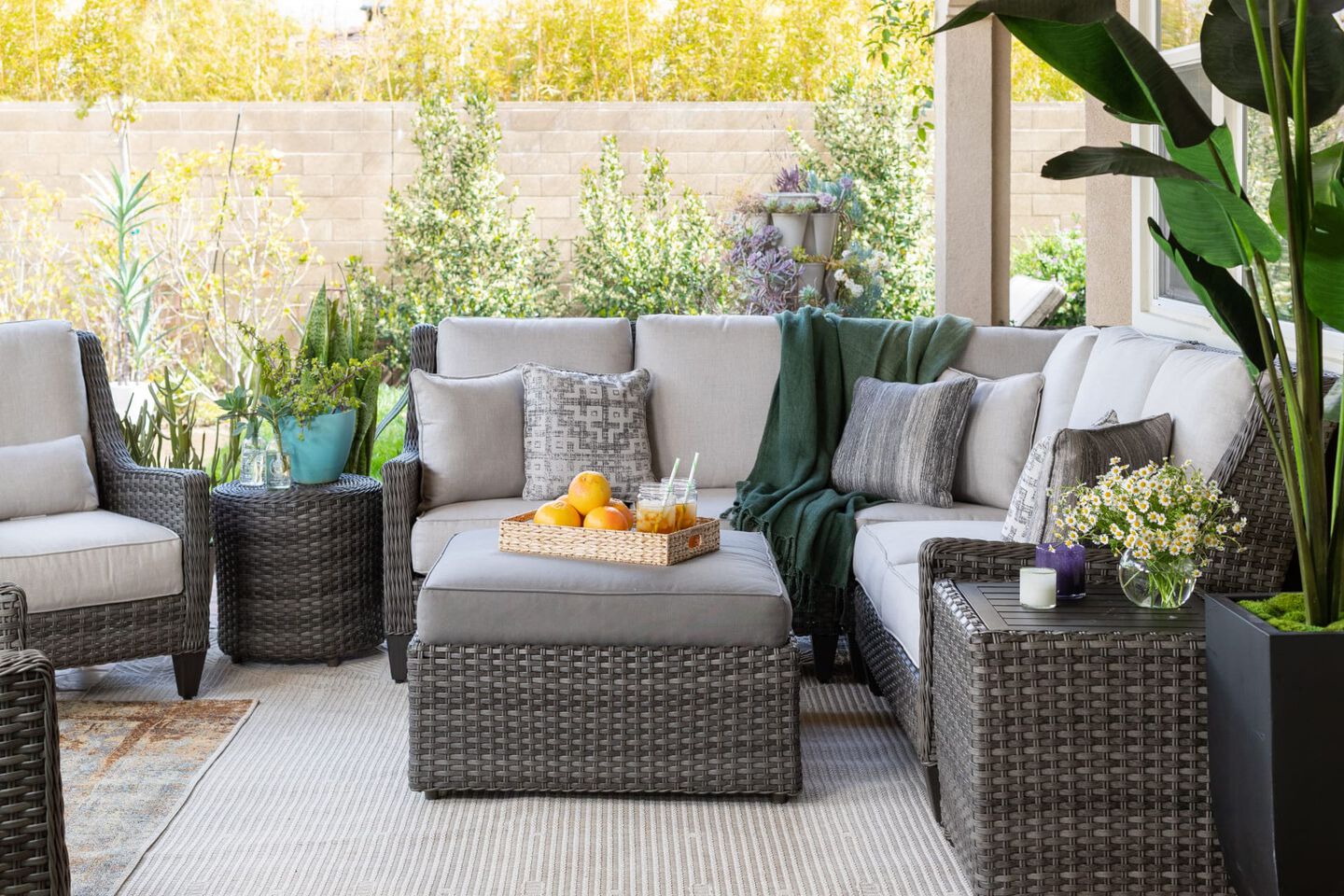 Valencia Outdoor Wicker 3 Piece Sectional Set in Traditional Style Patio